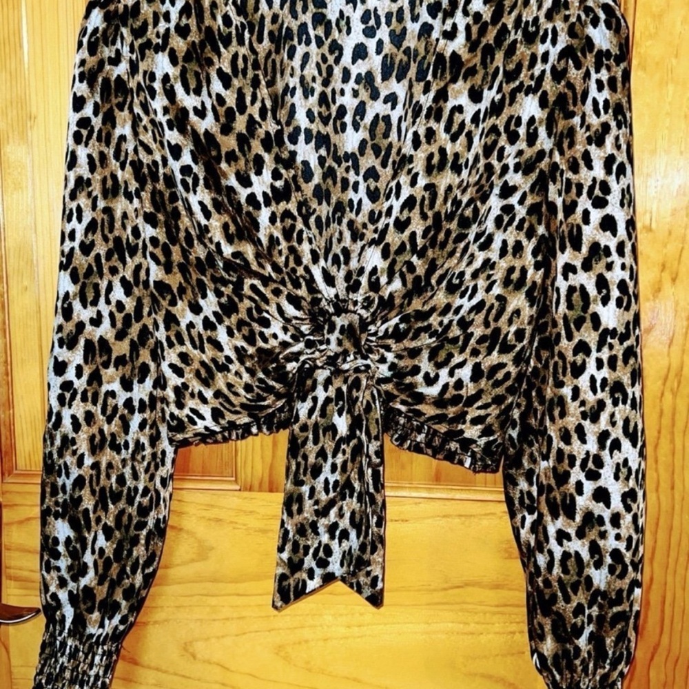 Leopard Satin top deep v neck satin top